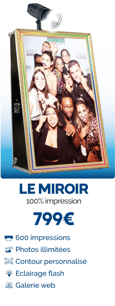 prix photobooth miroir shootnbox présentation tarif fonctionnalité option impression photomaton vintage cadre doré